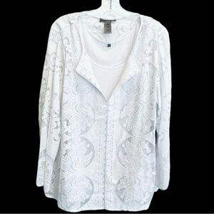 NWT Sharon Young Size XL 2 Piece White Lace Blouse & White Tank